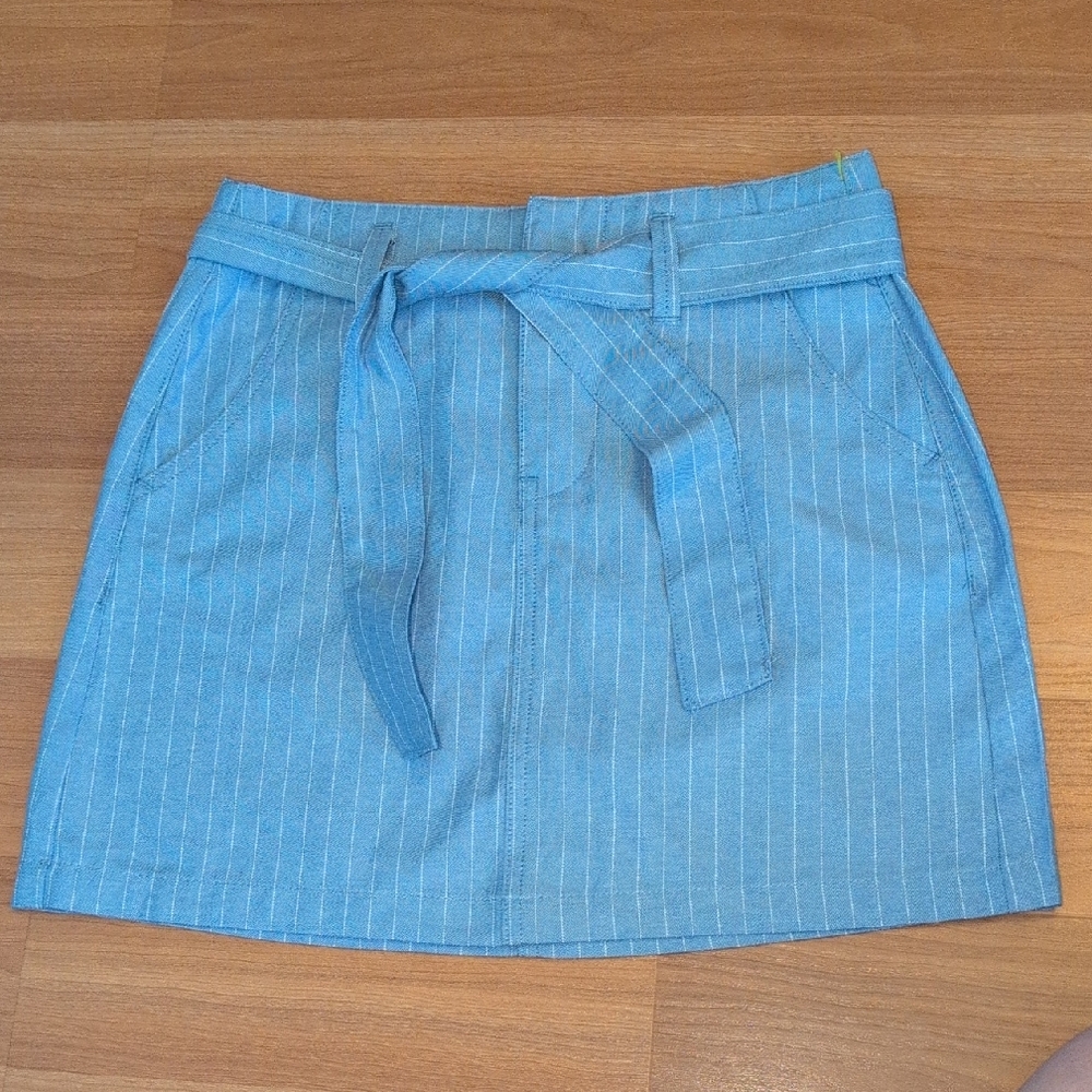 Sky And Sparrow Blue Striped Mini Skirt With Tie Belt Size 0